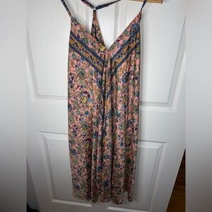 Bohemian Pink and Blue Floral Print Midi Dress One Size, Summer Wedding Guest OS